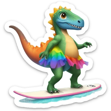 Dino wearing a tutu on a surf board  sticker