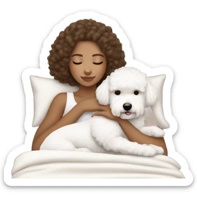 White girl brown hair sleeping with Mini Bichon sticker