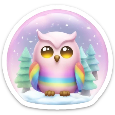 Kawaii rainbow pastel owl  a forest snow globe  sticker