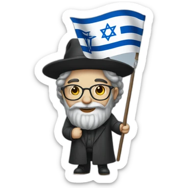 rabbi with Sidelocks holding israel flag sticker