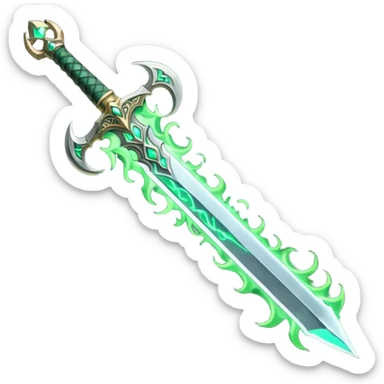 magical greatsword with a Eldritch green fire powers in it sticker
