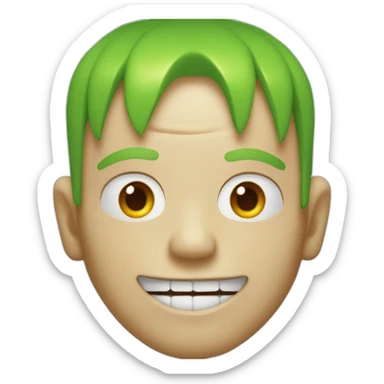 Michael “Flea” Balzary face, short with neon green hair, smiling with gap in front teeth, bass player for Red Hot Chili Peppers sticker