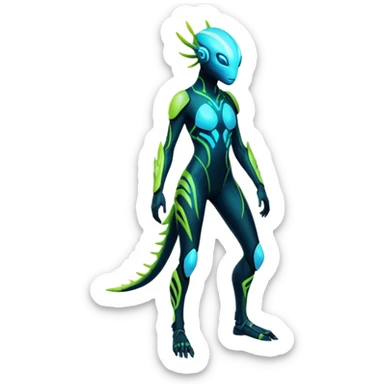 Tropical futuristic lush neon Fionbri-Vernid-creature (full body) sticker