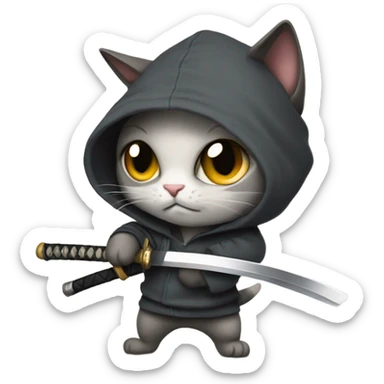 cat with a hoodie holding a katana sticker