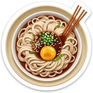 buckwheat noodles in a bowl, top down sticker