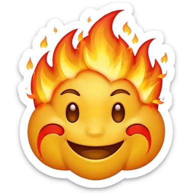 simple smiling yellow emoji with fire behind the face not on them sticker