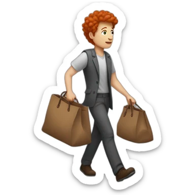 red hair psycholog walks with big brown bag sticker
