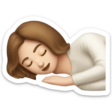 White girl with brown bangs sleeping with a silk pillow sticker