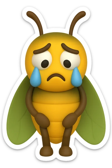 EMOJI STILE IPHONE 3D DI una cicala triste che si tocca le cosce e piange perché non le piace il suo fisico, posa frontale, fagli gli occhi bianchi , non solo la pupilla sticker