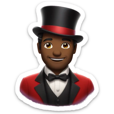 A man with dark hair, wearing red and a top hat, having sparkle as magic next to him  sticker