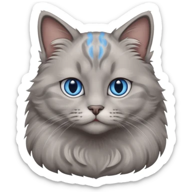 a gray cat with blue eyes on its FOREHEAD sticker