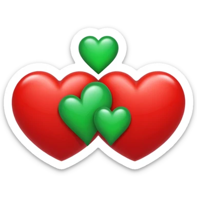 two hearts circling each other. one is red, the other is green sticker