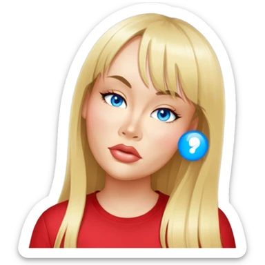 female, wearing red shirt, long blonde hair with bangs sticker