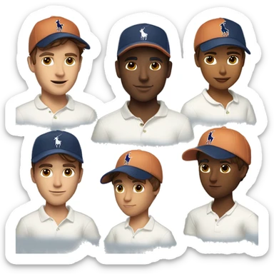 Polo Ralph Lauren, man with  brown hair and peach skin and brown eyes and ralph lauren cap blue and a white ralphlauren t shirt  sticker