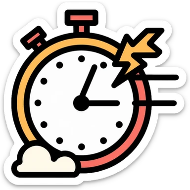 wallet with a racing clock with speed lines in top right corner, lightning bolt symbol near clock to indicate speed, fast-moving clock hands sticker