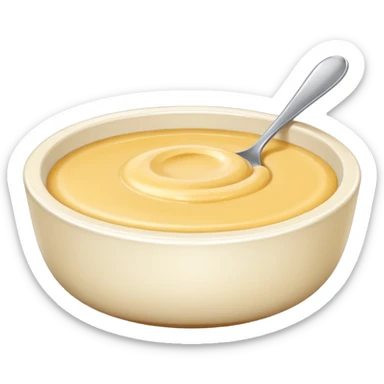 A white bowl filled with creamy texture, smooth and thick, glossy and rich, realistic, high detail, simple composition, isolated on white background, centered composition
 sticker