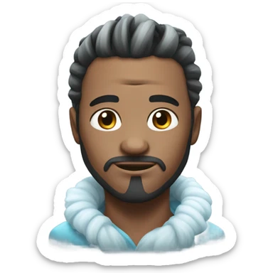 A man of an ice tribe with a manbun and icy skin sticker