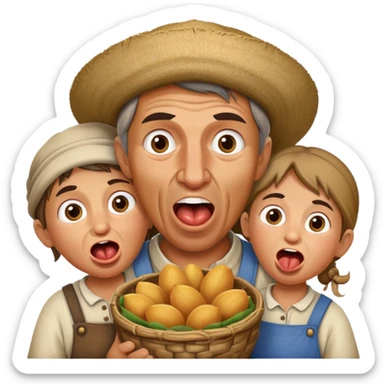 hungry peasants family photorealistic with open mounthes sticker