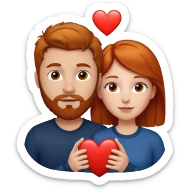 👩🏼‍❤️‍👨🏽 Something like this, but make the guy more lighter and give the girl a bit more red hair like ginger style make the guy have dark brown hair, same with the beard and add a heart in the middle above us make the guy have darker beard and hair sticker