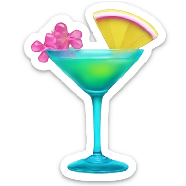 Bluish green cocktail with pink and yellow sticker