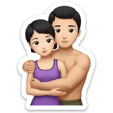 buff korean Man black hair hugging girl with black pixie cut  sticker