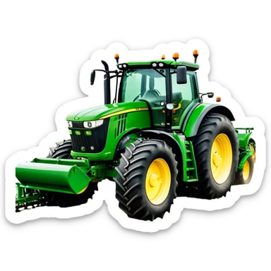 John Deere 6155M (2020) – Cinematic-realistic John Deere 6155M tractor, its iconic green and yellow body rolling across vast Australian farmlands. The powerful engine hums as it tows a massive plow sticker