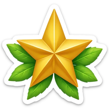 "A vibrant, golden five-pointed star emoji, with graceful green leaves subtly integrated into its points or wrapping around its base. The design should feel radiant and positive. Clean, vector-style, 32x32 pixel icon. Transparent background. Icon for achievement in health." sticker