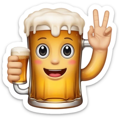 Beer with hand waving coming out of the top sticker