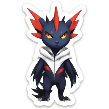 Cool Dark Edgy Absol-Noivern-Quilava-Litten-Pokémon with edgy stripes hoodie spiked collar punk Full Body sticker