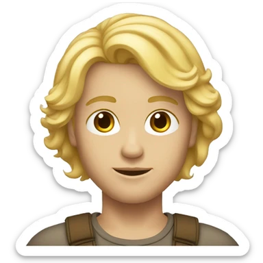 En dreng der har langt blonde hår sticker