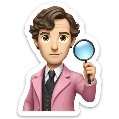 Benedict Cumberbatch-like Sherlock Holmes all in the pink suit holding magnifying glass, upper body sticker