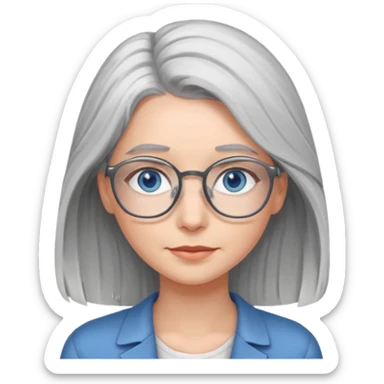 Grey haired emoji with blue eyes and glasses female young longer hair sticker