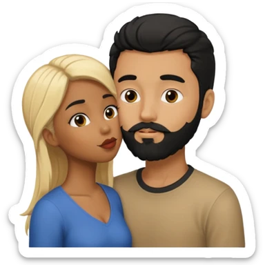 Black girl with blonde hair kissing white boy with black hair and beard sticker