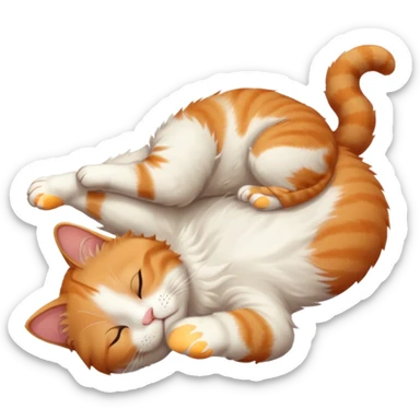 ginger and white small cat eyes closed lying down upside down with paws stretched out in different directions sticker