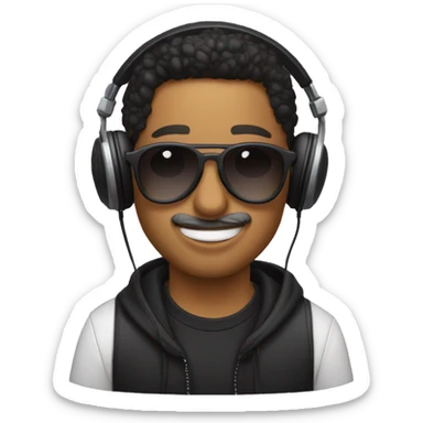 Un Dj con lentes , playera negra tocando una tornamesa y unos audífonos en las orejas  sticker