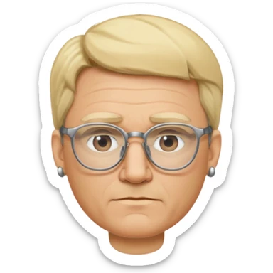 blond middle aged man wearing  big earrings, wearing glassess, with no beard sticker