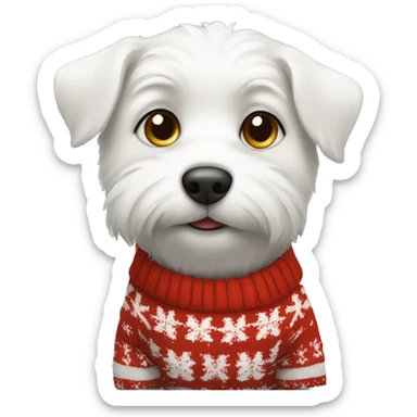 White little dog in Xmas jumper sticker