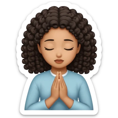 brown girl praying curls black hair and eyes closed sticker
