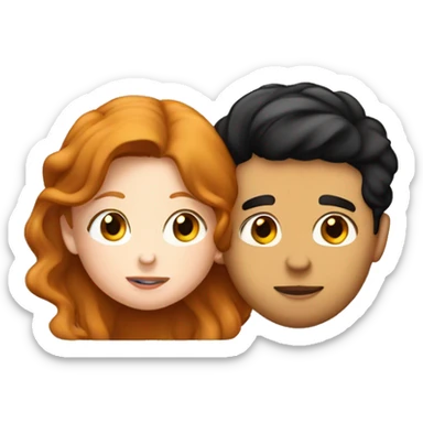 brunette whit girl kissing ginger white boy sticker