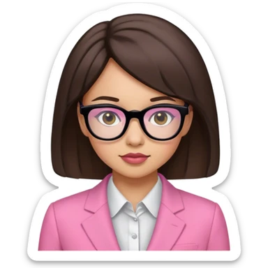 Brune girl pink suit black Eyeglasses sticker