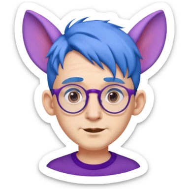 blue haired man with big ears and purple earrings and spectacles sticker