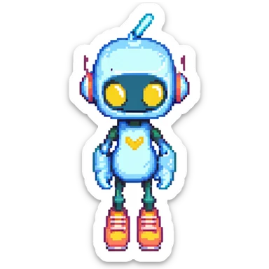 A teenage robot in bright teenage clothes and sneakers sticker