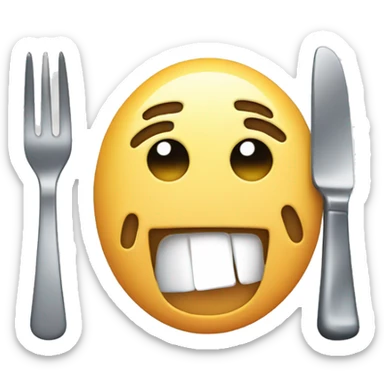 whacky face with fork and knife sticker