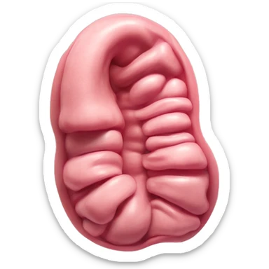 Realistic image of a human stomach, with its J-shape, inner folds, and a smooth pinkish surface, showing clear anatomical details and subtle shading.” sticker