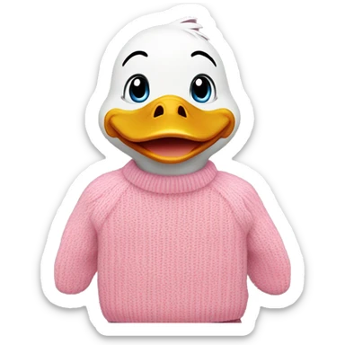Happy duck in a pink sweater sticker