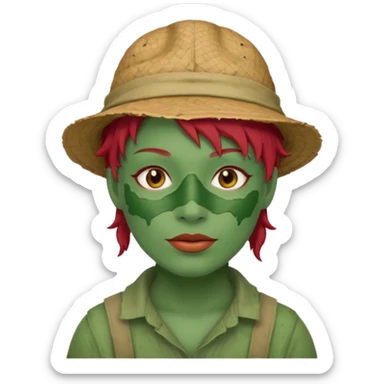 messy green full face green clay mask and tourist hat red hair  sticker