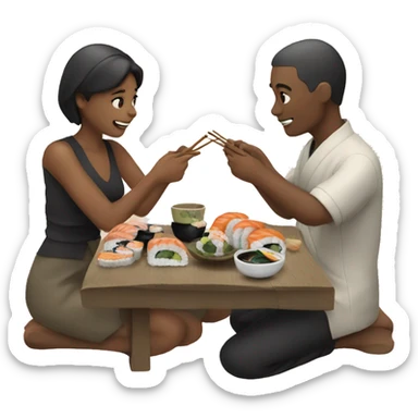 two people eating sushi together  sticker