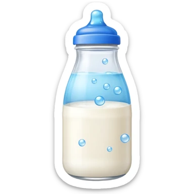 baby Milk bottle with blue cap and bubbles sticker