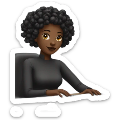 A black woman with space buns behind a computer screen, working in the field of technology sticker