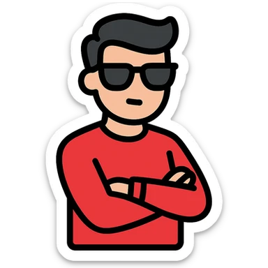 A guy in a red sweatshirt with sunglasses, with stylish black hair, stands in a cool pose sticker